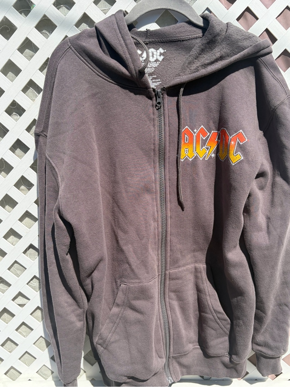 AC/DC Charcoal Zip-Up Hoodie with Yellow-Orange Logo